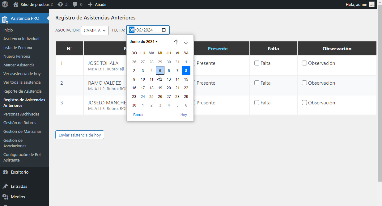 P15 PRO Control de Asistencia Sectorial